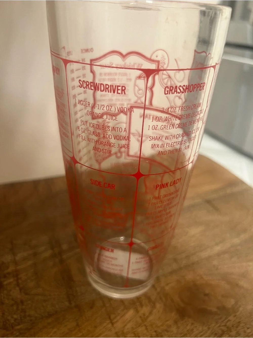 VTG MCM Irvinware USA Glass Cocktail Shaker Recipes Red Print 24oz